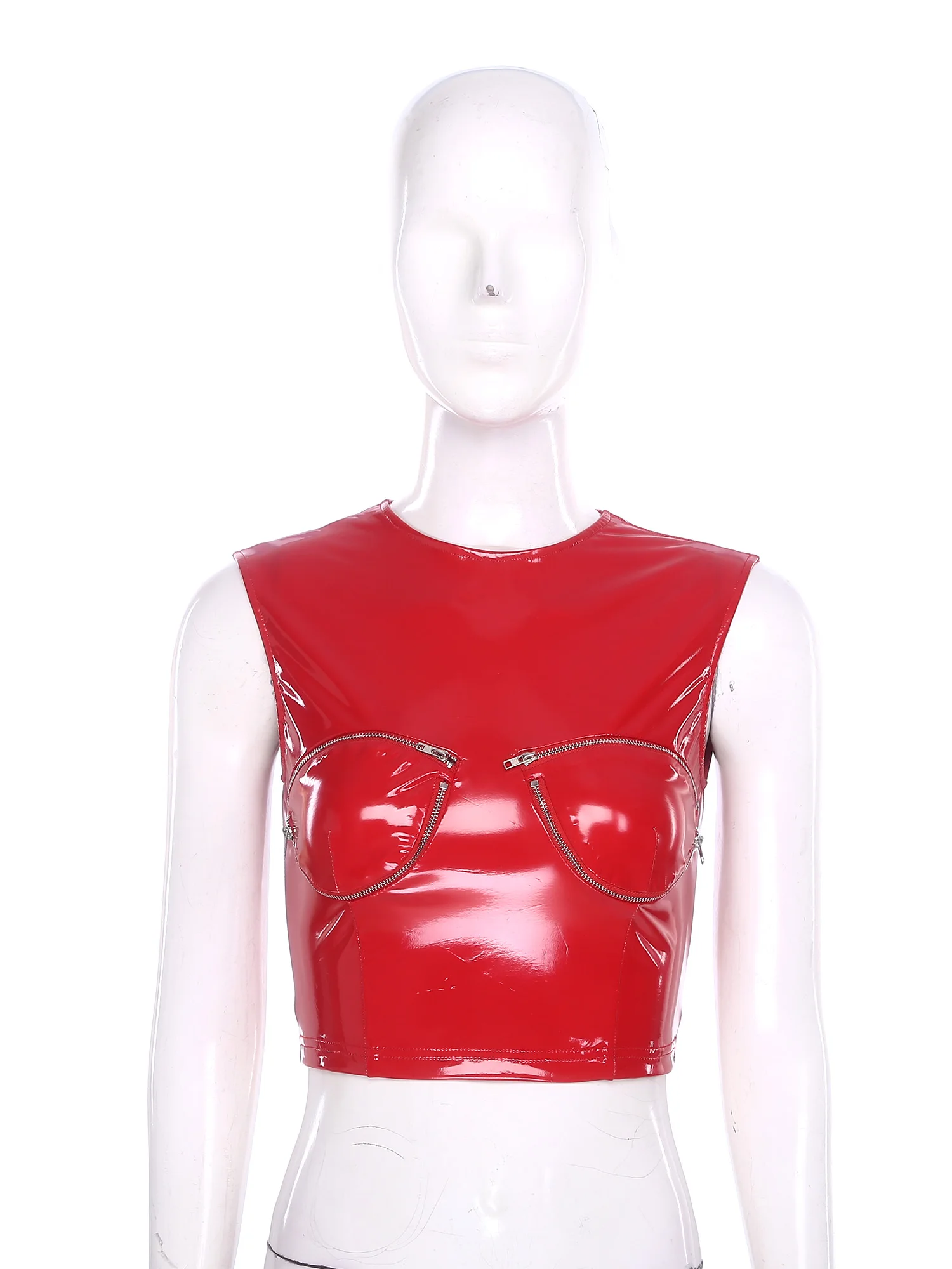 Womens Wet Look Crop Top with Mixed Textures And Body Contouring Design Complete Sleeveless Tank Top for Club Raves Party
