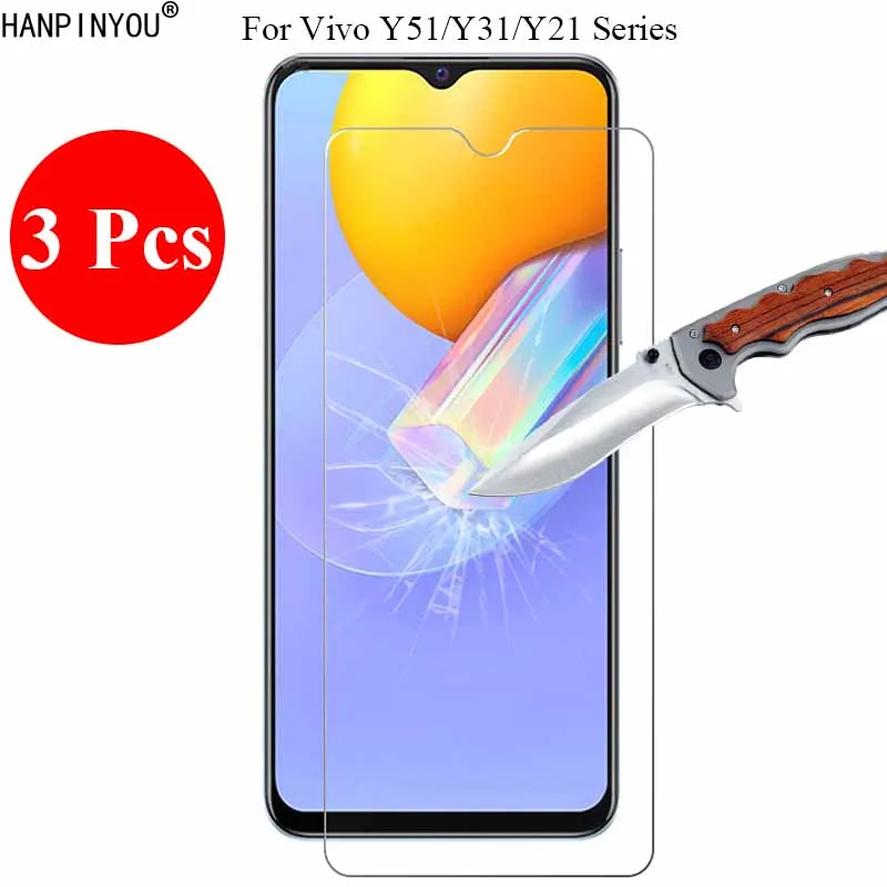 3 Pcs/Lot New 9H 2.5D Tempered Glass Screen Protector For Vivo Y22 Y51 2020 Y51a Y31 Y53s Y21 Y21s Protective Film + Clean Tools