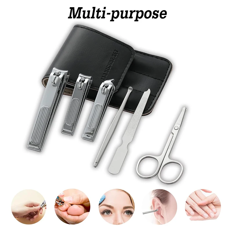 

6 PCS Nail Clipper Set, Toenail Clippers Stainless Steel Fingernail Clipper and PU Leather Manicure Set Gift Ideas Black