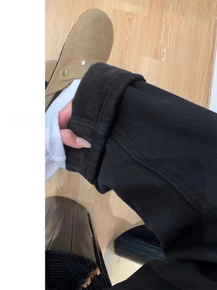 

Женские широкие джинсы с подкладкой Bla Fce, свободные прямые брюки с высокой талией для груши, большие размеры, для похудения, осень...