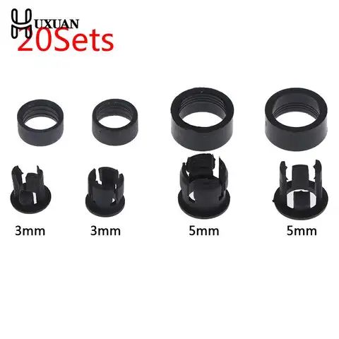 20 conjunto de 3mm/5mm plástico preto led clipe titular caso copo bezels montagem casos