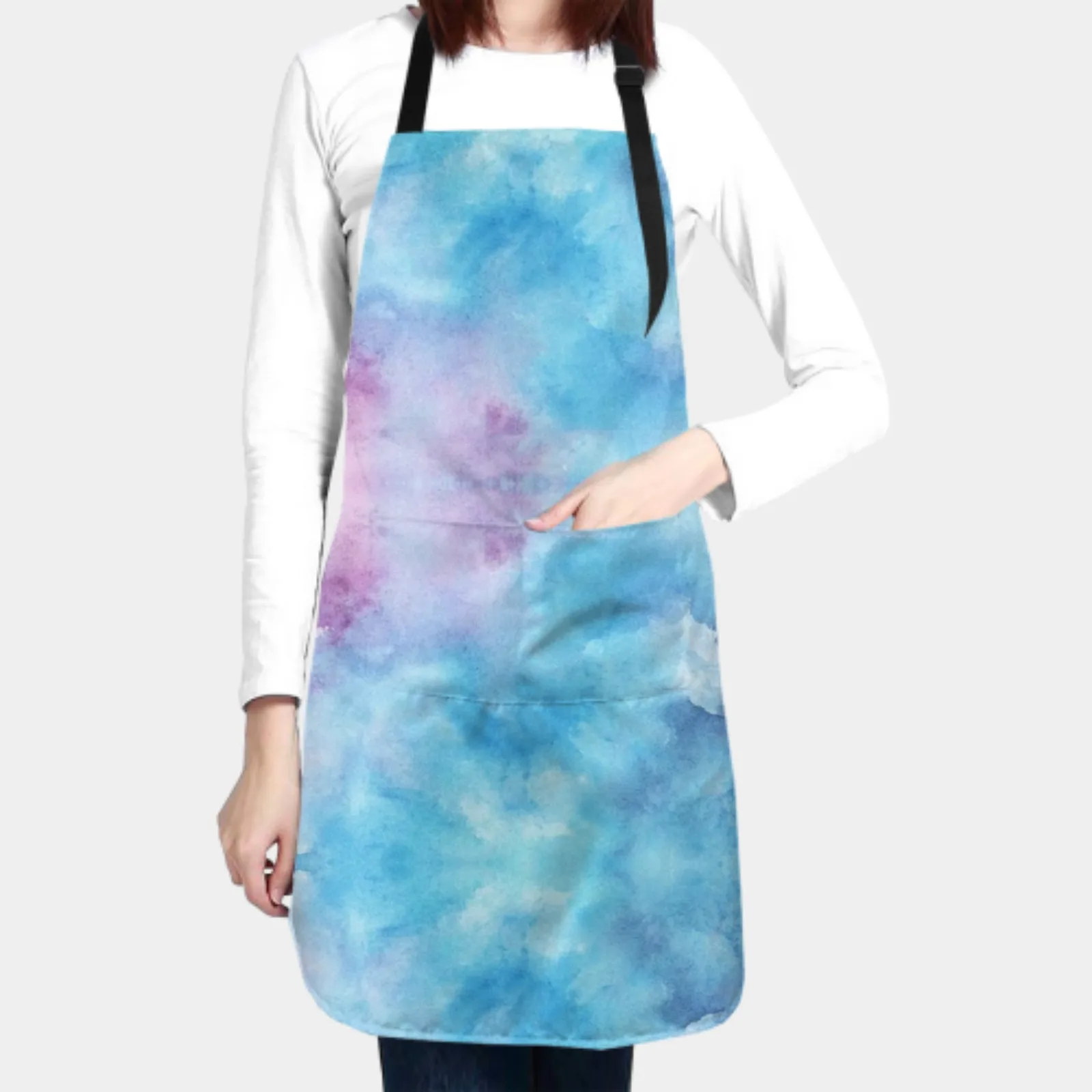 Durable Tie-Dye Apron for Women Men Kitchen Florist Cooking Overalls Waterproof Apron with Pockets Chef Sea Wave Apron