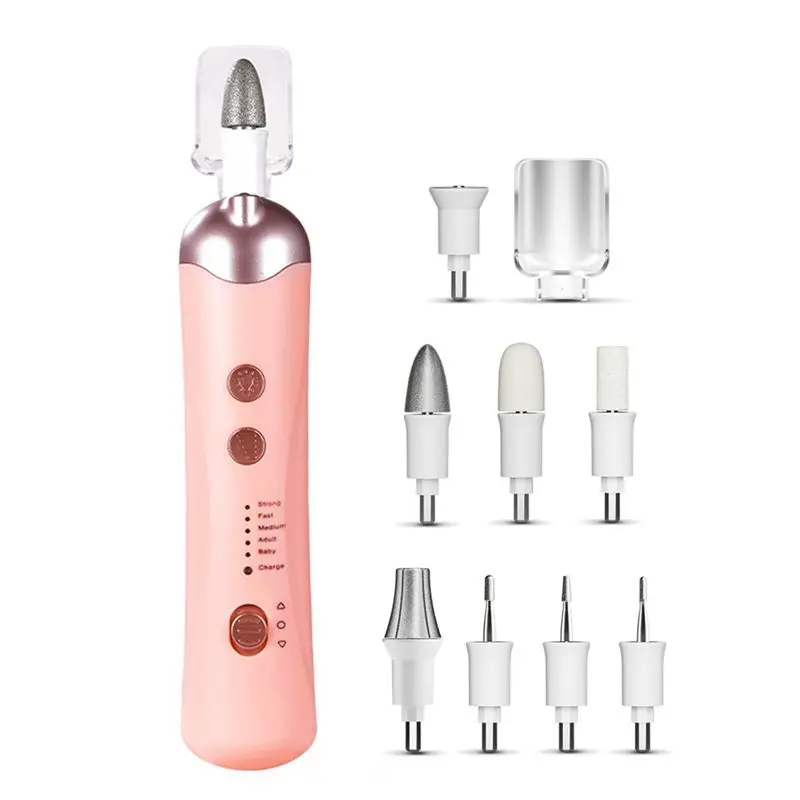 

A94E-Electric Nail File Set Electric Manicure Tool Multi Function Silent Manicure Tool Cordless For Thick Nails Pink