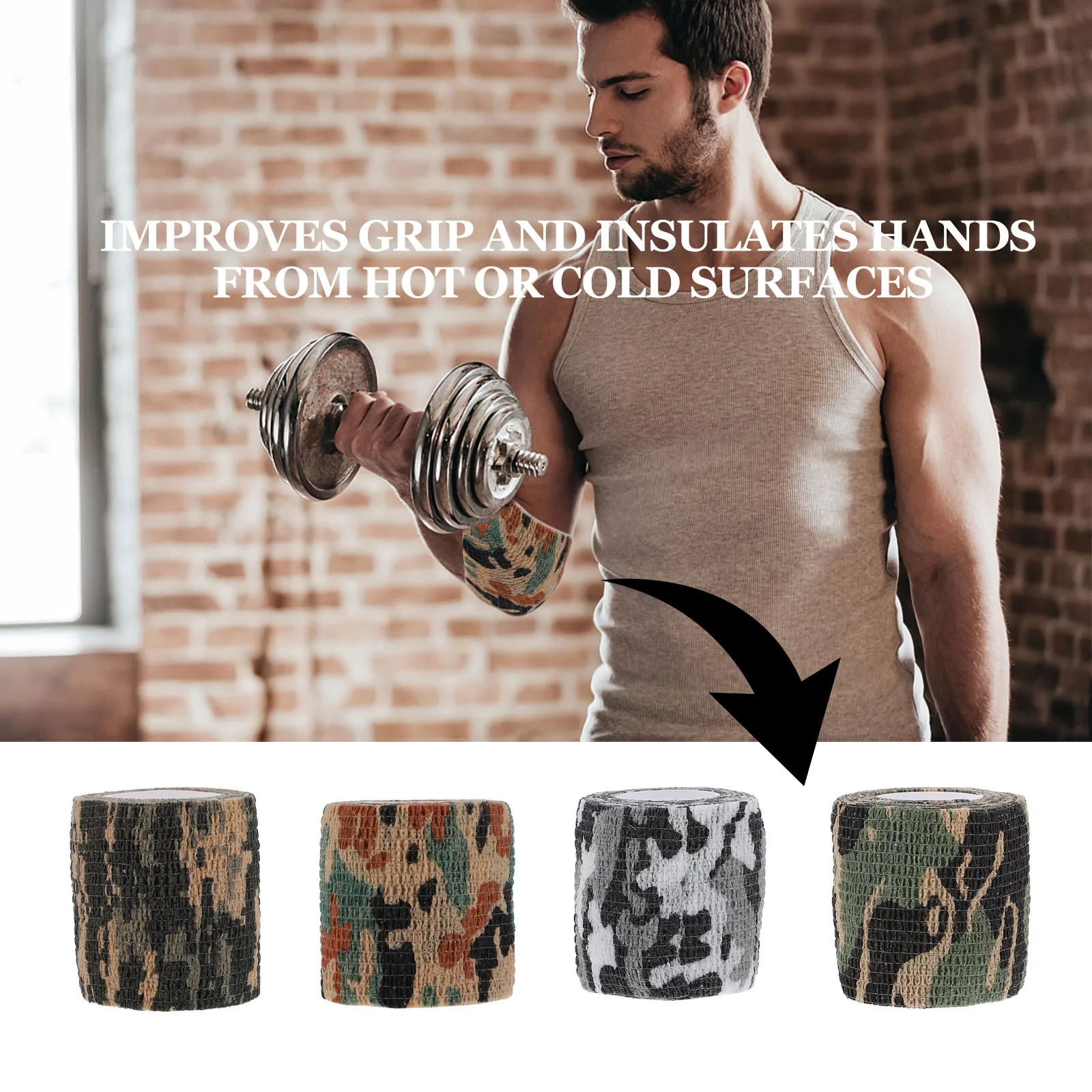 

4 Rolls Camouflage Self-Adhesive Elastic Bandage Wrap Porous Fabric Sports Bandages For Cycling Hiking Yoga Boxing Fitness Camo