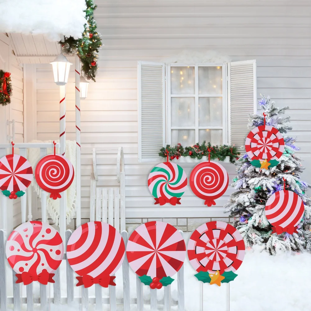 6PCS Christmas Outdoor Yard Sign Candy Decoration Xmas Yard Stakes Hanging Ornaments for Party Porch Lawn Walkway Decor