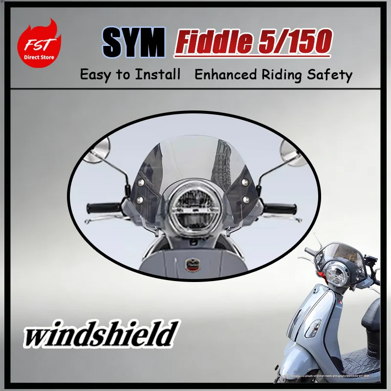 

FOR SYM Fiddle 5/150 Black Style Wind Deflector High Strength Impact Resistant Shatterproof Panel Motorcycle Accessory