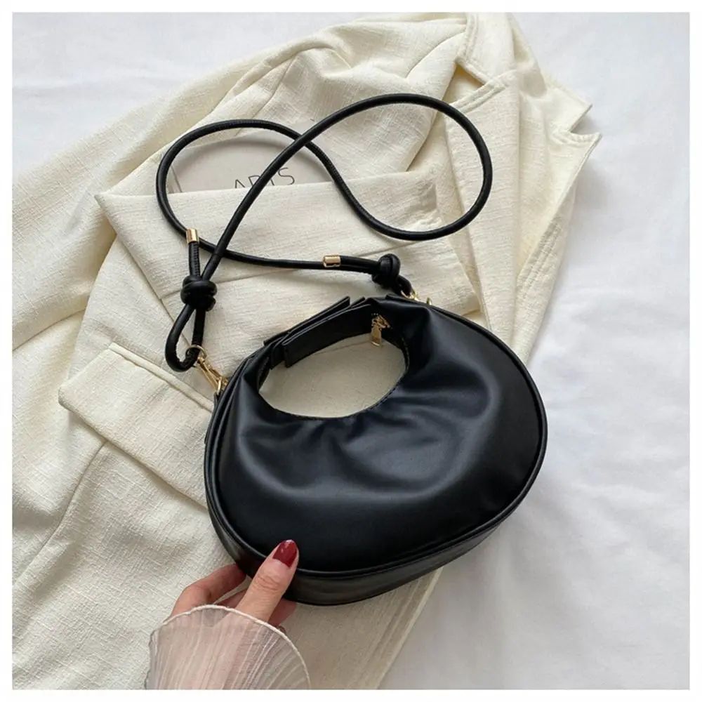 Half Moon Shoulder Bags Simple Solid Color PU Leather Crossbody Bag Small Pouch Women Female