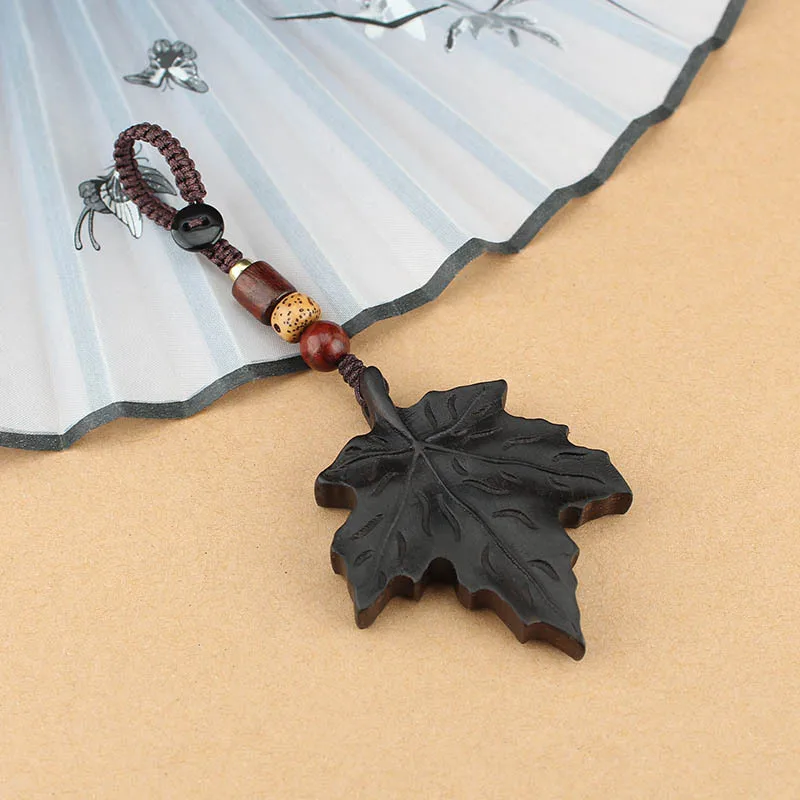 DIY accessories High-end car key pendant, ebony wood leaf anti-lost key chain pendant, creative keychain ring pendant.