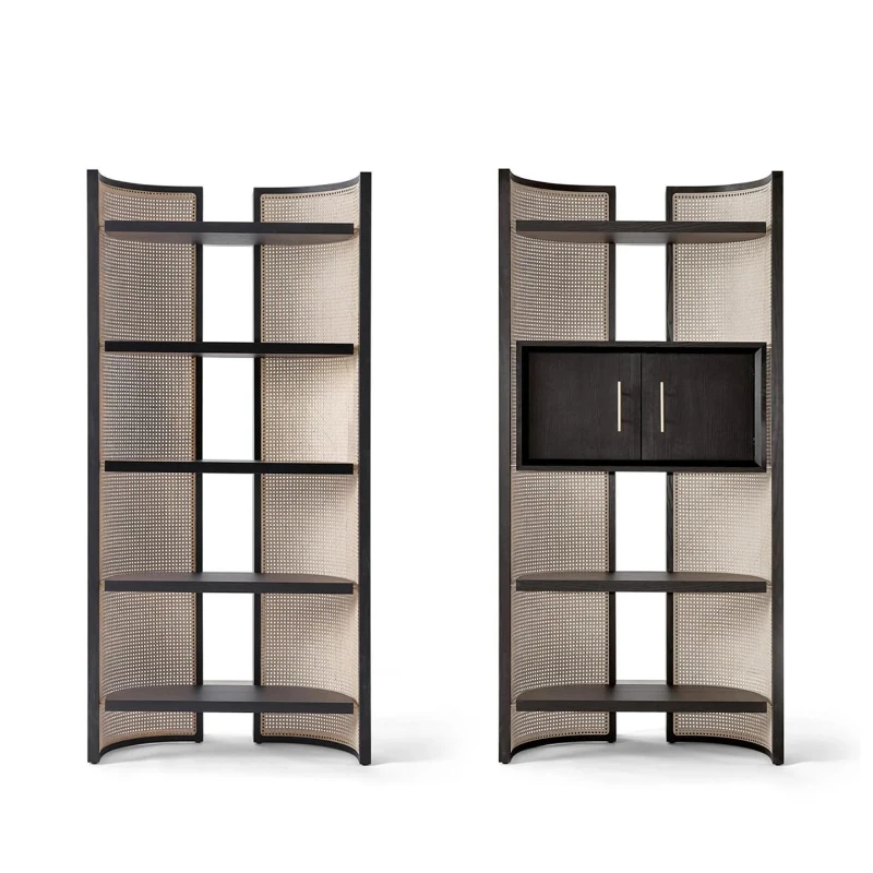 

Italian light luxury rattan bookshelf living room floor modern combination solid wood shelf