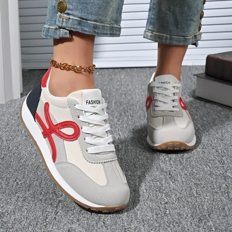 

Женская спортивная обувь, повседневная женская модная вулканизированная обувь на шнуровке, разноцветная прогулочная обувь на плоской подошве с круглым носком, Zapatillas Mujer