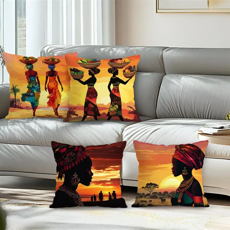 Afrikanische Landschaft Kissen Kissenbezug Bedrucktes Polyester 45x45cm Dekokissenbezug Dekoratives Sofakissen Kissenbezug Home Decor