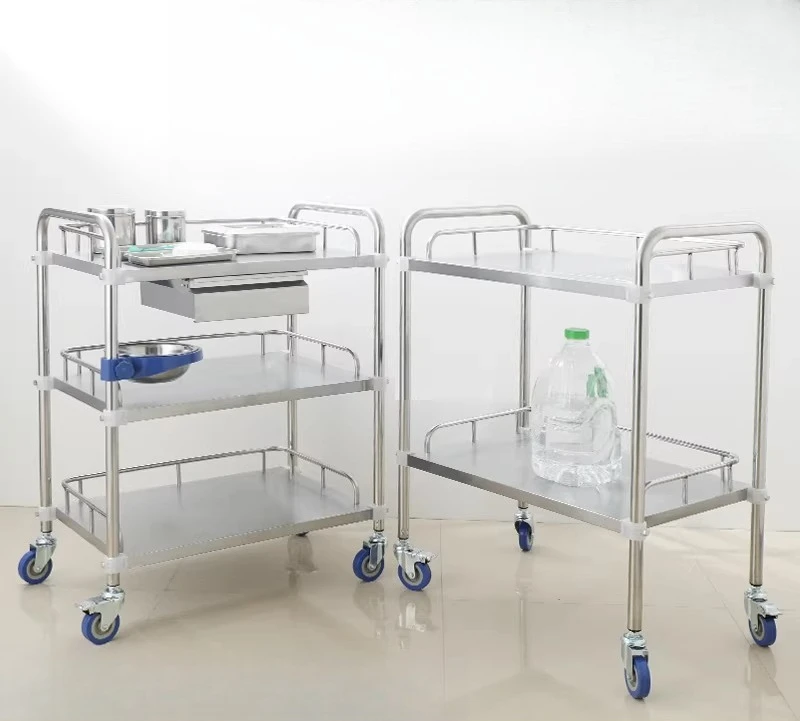 Medical trolley Stainless steel treatment cart Hospital rack trolley Medical mobile trolley storage