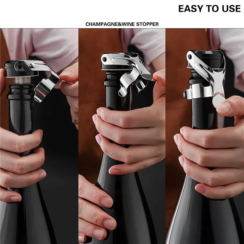 

B97A-Champagne&Wine Bottle Stoppers Stainless Steel , Leak Proof Keep Fresh Reusable Saver, Cork Suitable 16 Pack Silver
