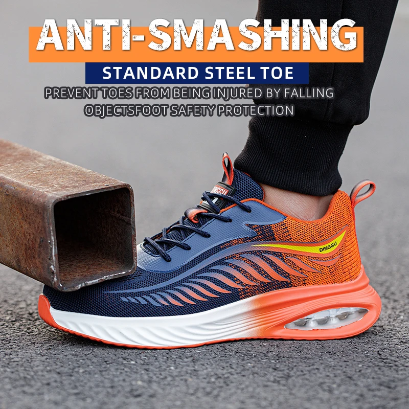 موضة جديدة وسادة هوائية التخميد الرجال أحذية عمل آمنة أحذية رياضية تنفس خفيفة الوزن غير قابلة للتدمير الصلب تو أحذية العمل الذكور