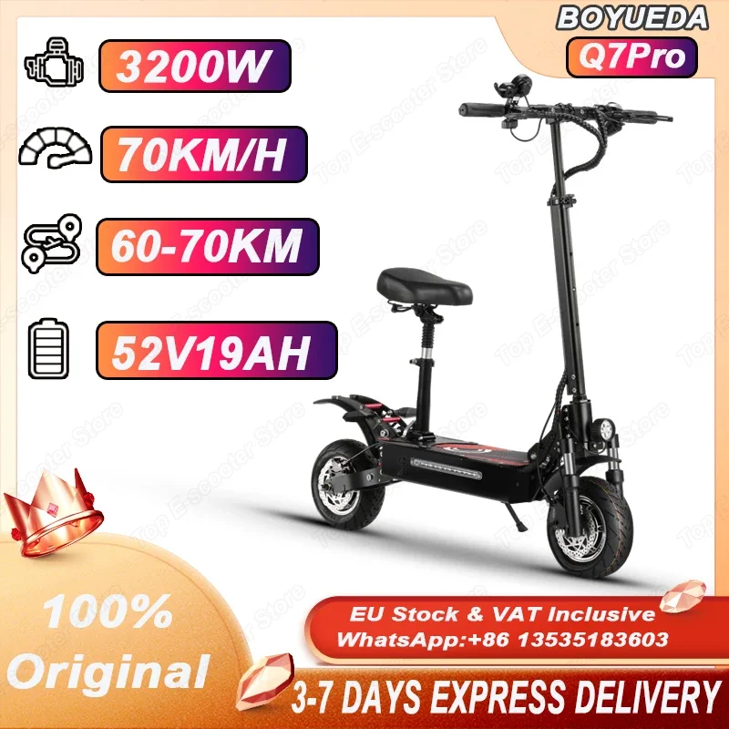 

BOYUEDA Q7Pro EScooters 3200 Вт двойной двигатель 52V19AH гидравлический тормозной электронный самокат 10-дюймовый бесшумный электрический самокат со съемными шинами
