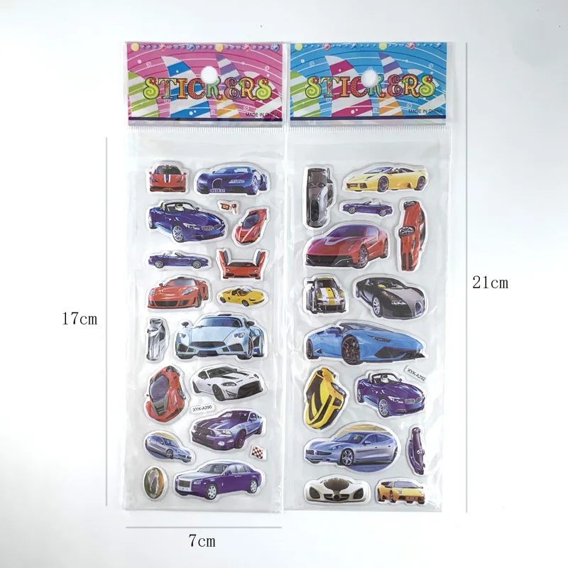 12 Sheets/Set Cartoon Car Sticker 3D Bubble Stickers Scrapbooking for Kids Home Decor Diary Notebook Label Toy