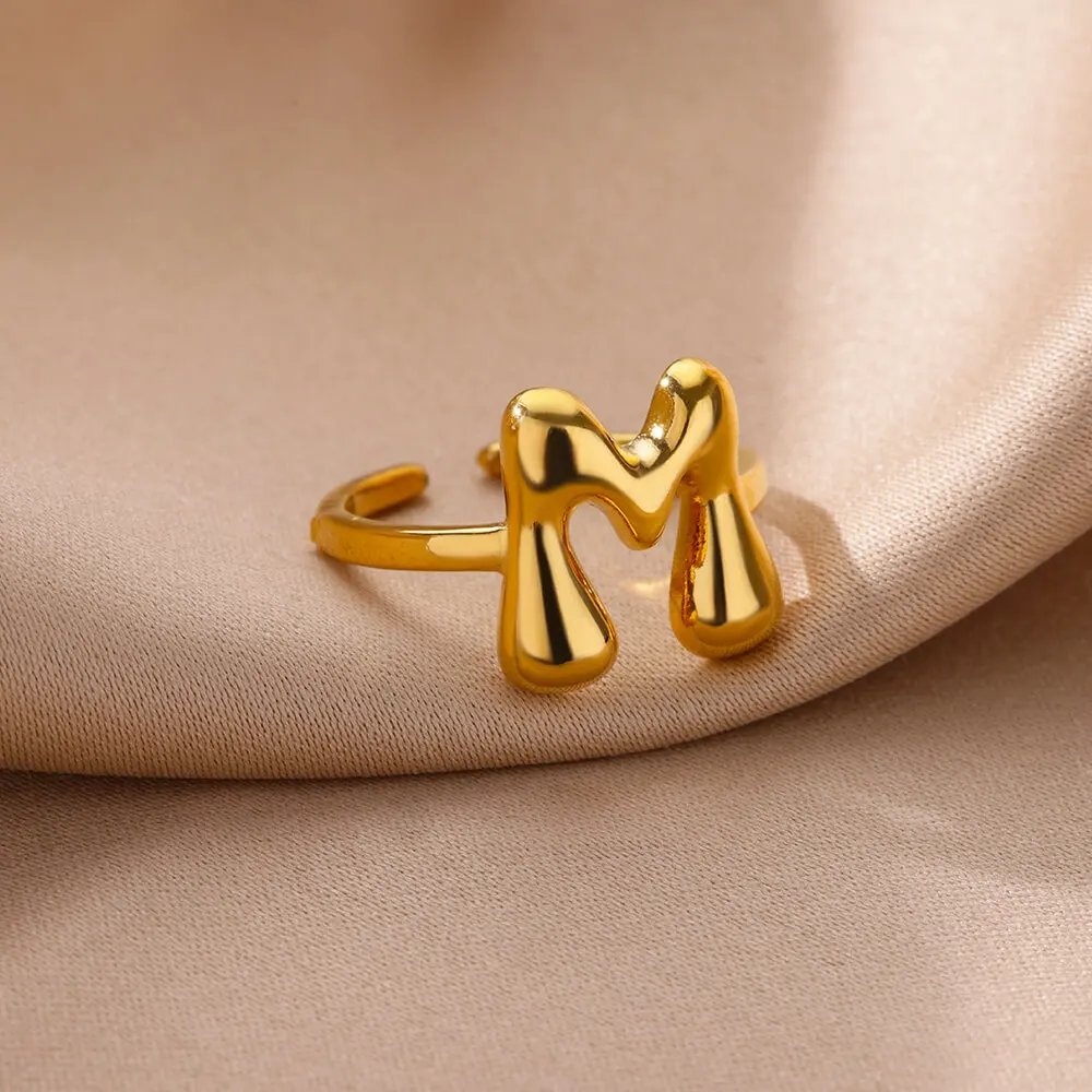 Chunky Initial Letter Rings for Women Gold Color Stainless Steel Ring Vintage Alphabet Jewelry Finger Accessories anillos mujer