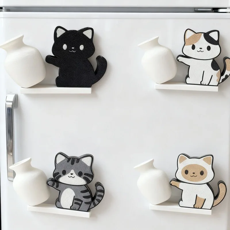 Cat Desktop Mini Ornament Kitten Push Vase Desk Table Decor Cute Magnetic Fridge Magnet Cat Whisker Beard Storage Decoration