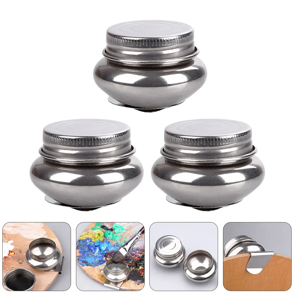 

3Pcs Stainless Steel Painting Brush Washing Pot with Removable Lid for Artists Schools Home Use Brush Cleaner Watercolor Paint