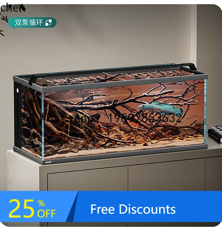 back filter integrated oxygen fish tank double pump double water outlet living room desktop square tank glass fish tank