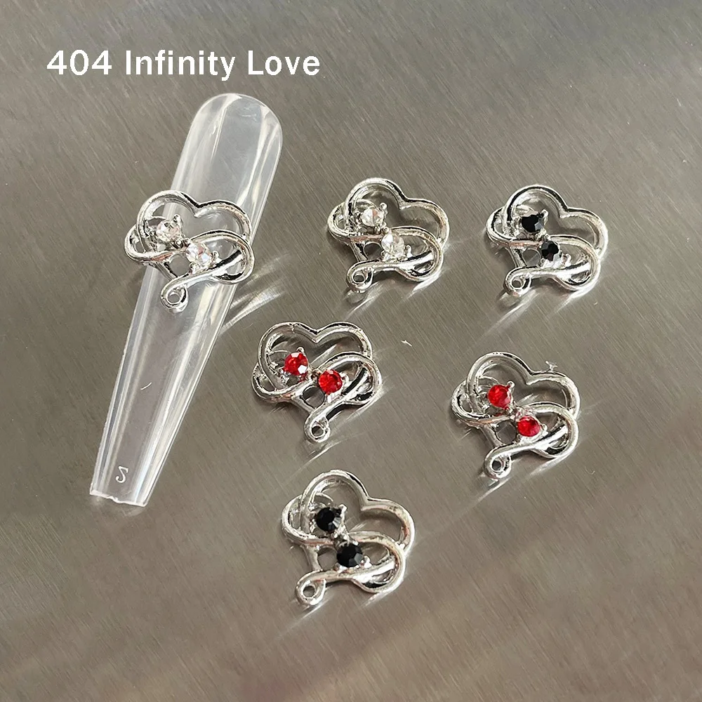 -Infinity Love- Hollow Heart Jewels Hoop By Loop Peach Heart Glass Zircon Ornaments Curveback Nail Gel Polish Metal Trinkets 404