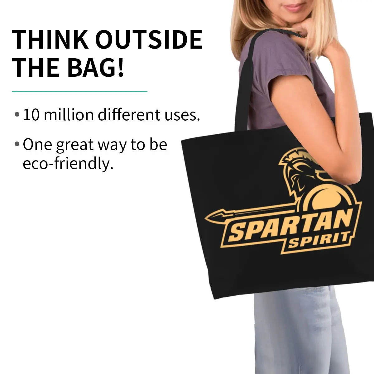 Spartan Spirit Sparta Warrior Grocery Shopping Bag Cute Printing Canvas Shopper Tote Shoulder Bags Big Capacity Portable Handbag