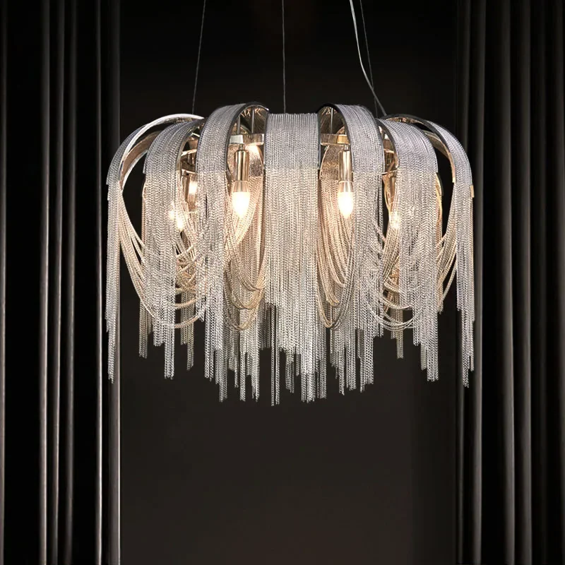 

2025Luxury Tassel Living Room Chandelier Postmodern Net Red Restaurant Bedroom Hotel Engineering Designer Lamp Samsarah Lighting
