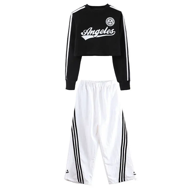 Pakaian Terusan anak perempuan, setelan rompi lengan panjang Hip-hop Jazz warna hitam musim gugur dan musim semi untuk anak perempuan