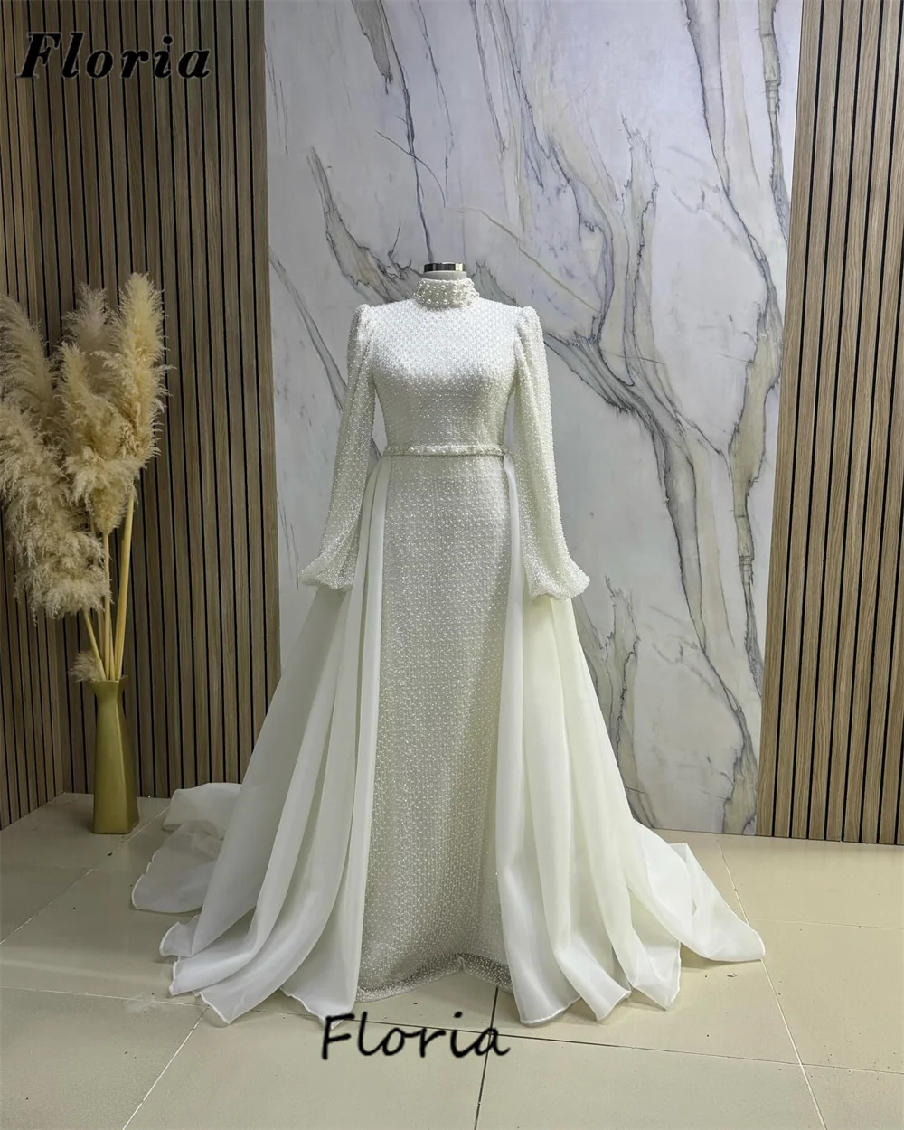 Haute Coutures Long Sleeves Celebrity Dresses Full Beading Muslim Ivory Evening Dress For Women Robes De Soiree Party Gowns 2024