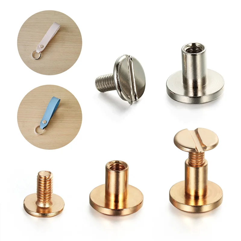 10Pcs Luggage Leather Metal Craft Flat Belt Screws Nail Rivets Brass Gold Silver Solid Rivet Stud Head Garment  Accessories