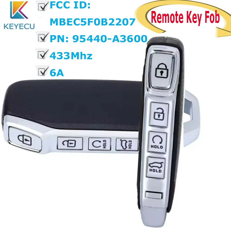 KEYECU Keyless Smart Remote Key for Kia Ray 2023-2024 433MHz 6A Chip PN: 95440-A3600 FCC ID: MBEC5FOB2207 4Buttons