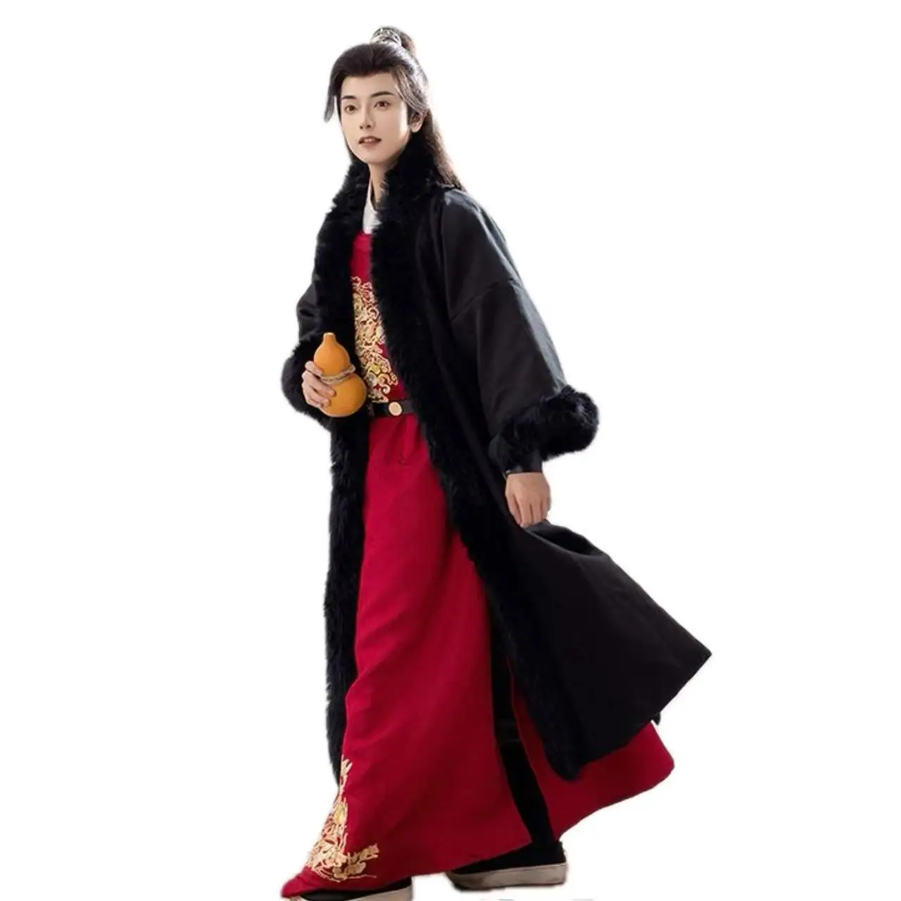 Winter Thicken Hanfu Cloak Men's Traditional Chinese Plush Collar Long Robe Palace Style Carnival Event Snow Cape Male Cloak - Image 5