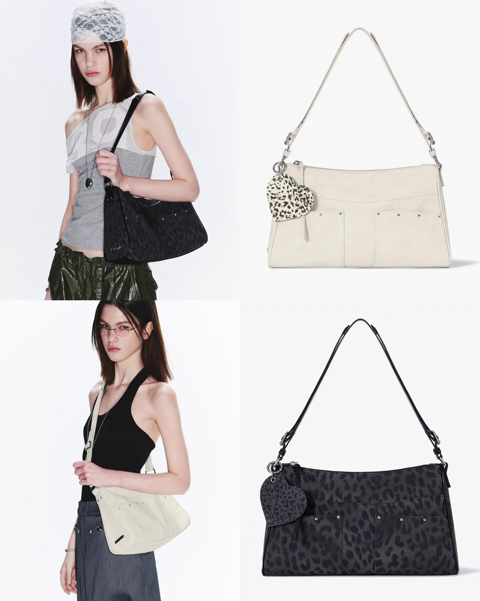 

Fennec Y2K Millennium Sle Leopard Print Heart Pendant Single oulder Bag Crossbody Underarm Bag Women's Handbag