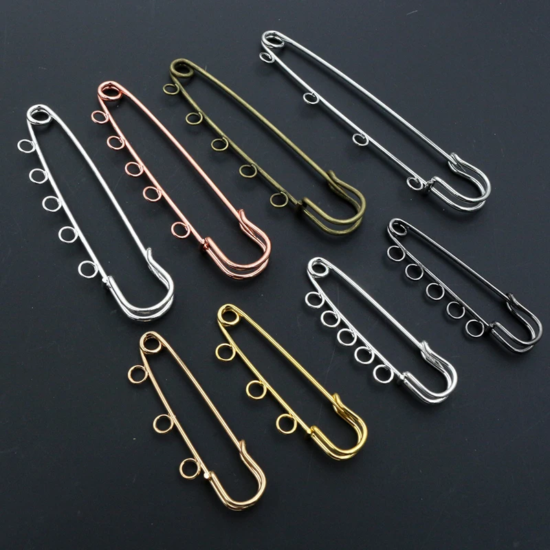 5pcs/lot Safety Pins Brooch Blank Base 50/80/90mm 3/5 Rings Jewelry Pin for Making Supplies Accessorie