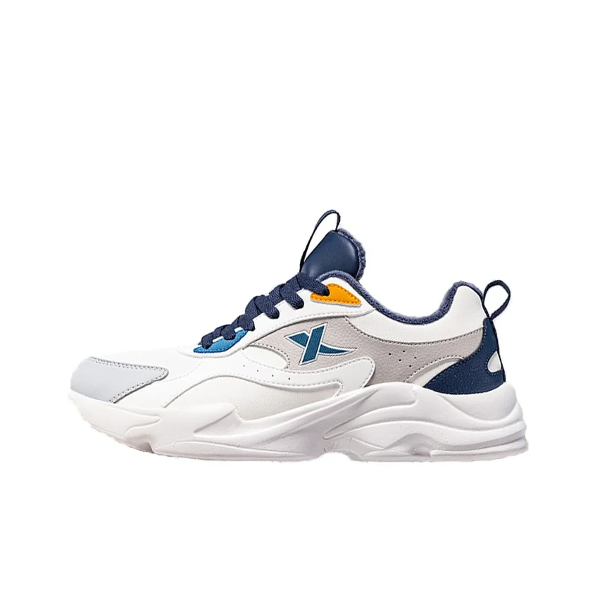 XTEP Cushioning Slip Resistant Thermal Low top Running Shoes Men's White Blue 876419370019//