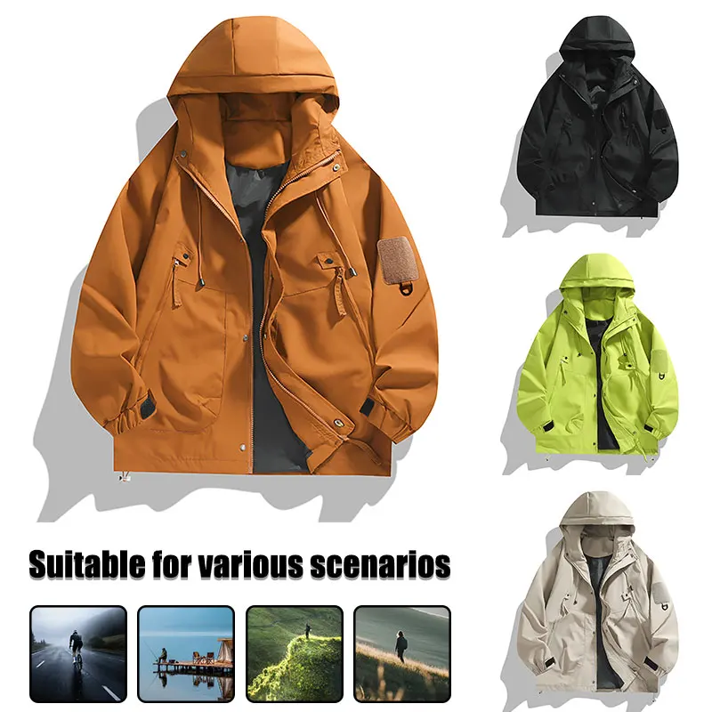 Outdoor Waterproof Mountaineering Jacket Women's Travel Windproof Breathable Casual Jackets Men's Camping Big Pocket Hooded Coat