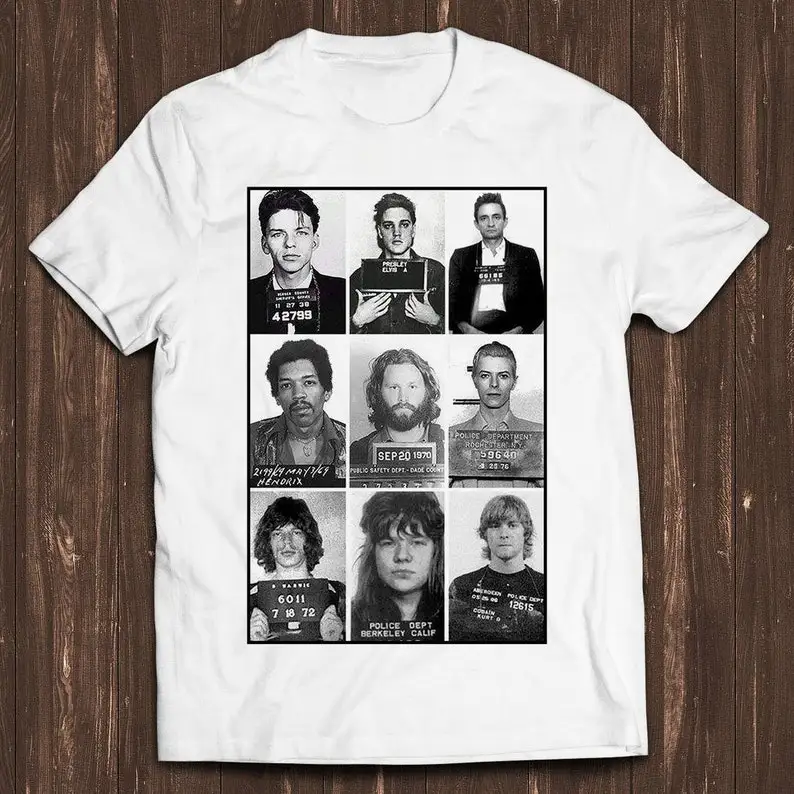 

Unisex Mugshot Rock Stars Music T Shirt, Music Gift, Funny Tee Style, Gamer Cult Movie, C506