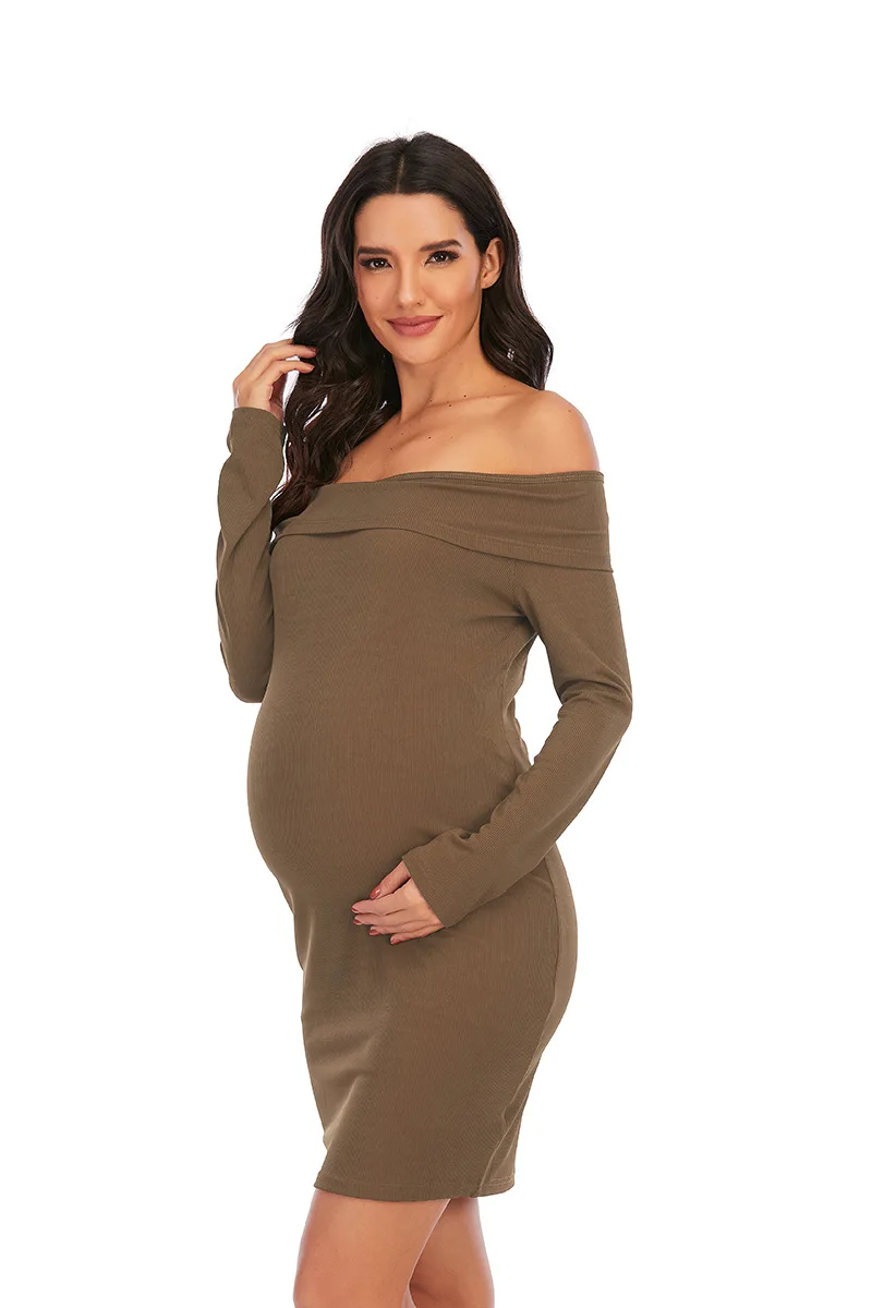 XXL New Maternity Dresses Maternity Skirt Solid Color One-Shoulder Dress for Pregnant Women Plus Size Sexy Pregnancy Clothes