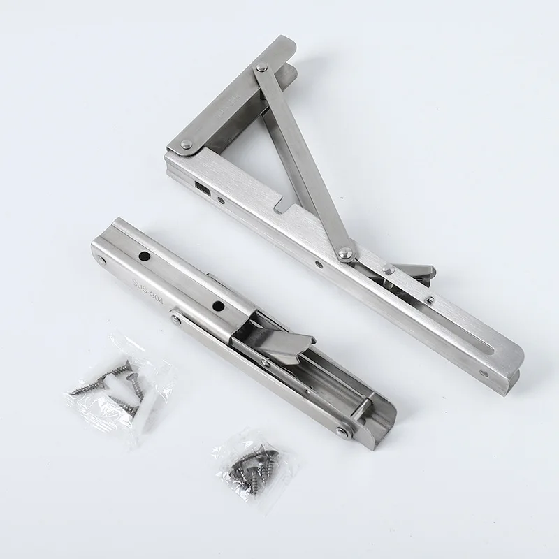 2Pcs Triangle Folding Angle Shelf Bracket Heavy Duty Stainless Steel Collapsible Shelf Bracket for Table Work Bench Wall Mounted