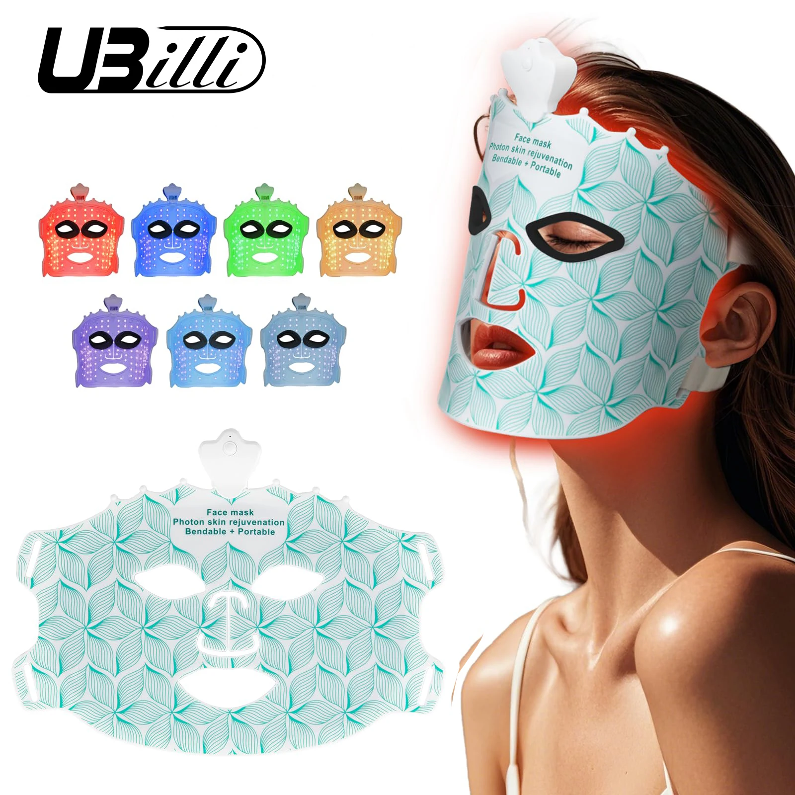 Red Light Mask for Face, 7 Color Face Mask Wireless Device, Blue and Red Light Facial Mask at Home, Soft Silicone, Foldable