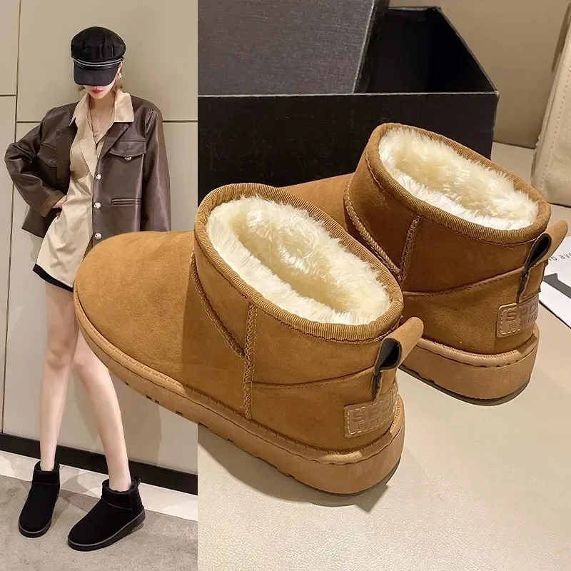 New Snow Boot Style Short Mini Winter stivali di pelle di pecora donna stivaletti impermeabili in lana naturale foderati in pelliccia scarpe basse calde alla caviglia