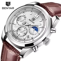 BENYAR 5193 Fashion Brand Men's Watch 5ATM Waterproof Multi functional Quartz Watch Luxury Leather Military Chronograph Watch