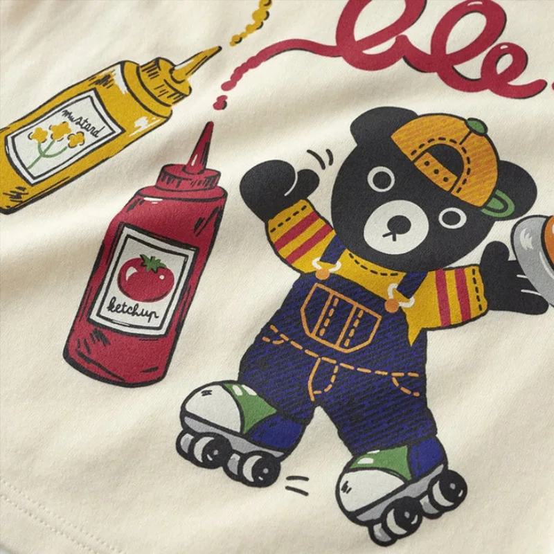 Autumn New Boys T-Shirt Cartoon Black Bear Burger Print Long Sleeve Top