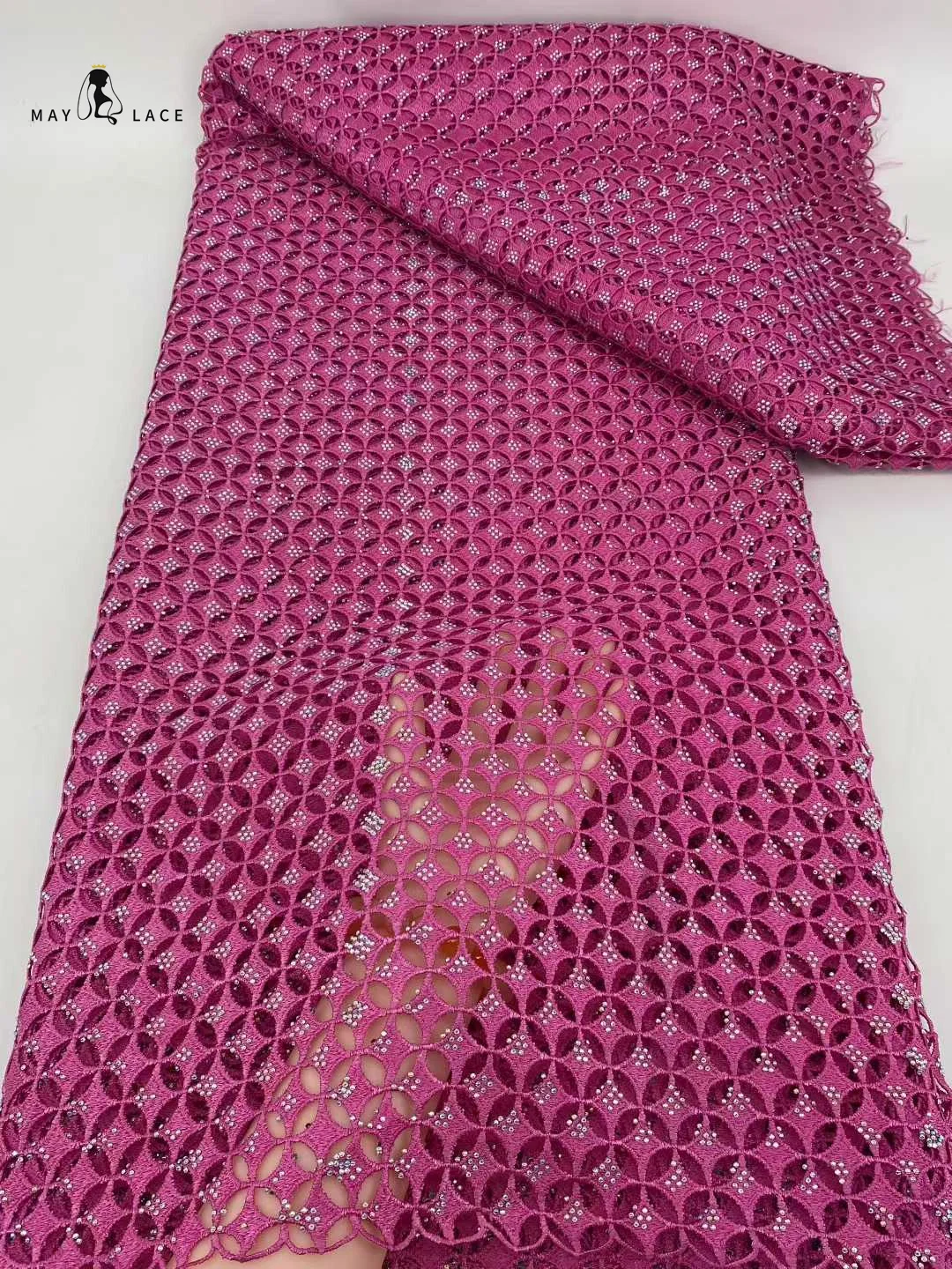 Guipure Lace Fabric French with Stones 2025 African Nigeria Guipure Cord Lace 5Yards for Sew Evening