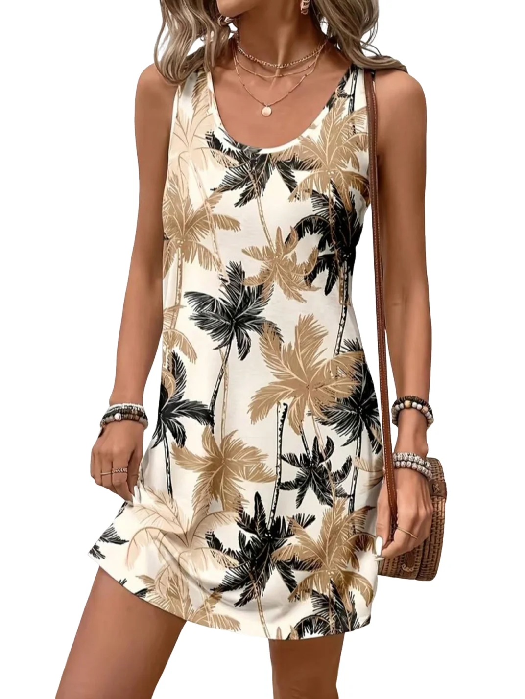 Women's Summer Sleeveless Dress, New Spring/Summer Style, Tropical Print Pattern, Casual and Elegant Resort Dress, Women's Cloth