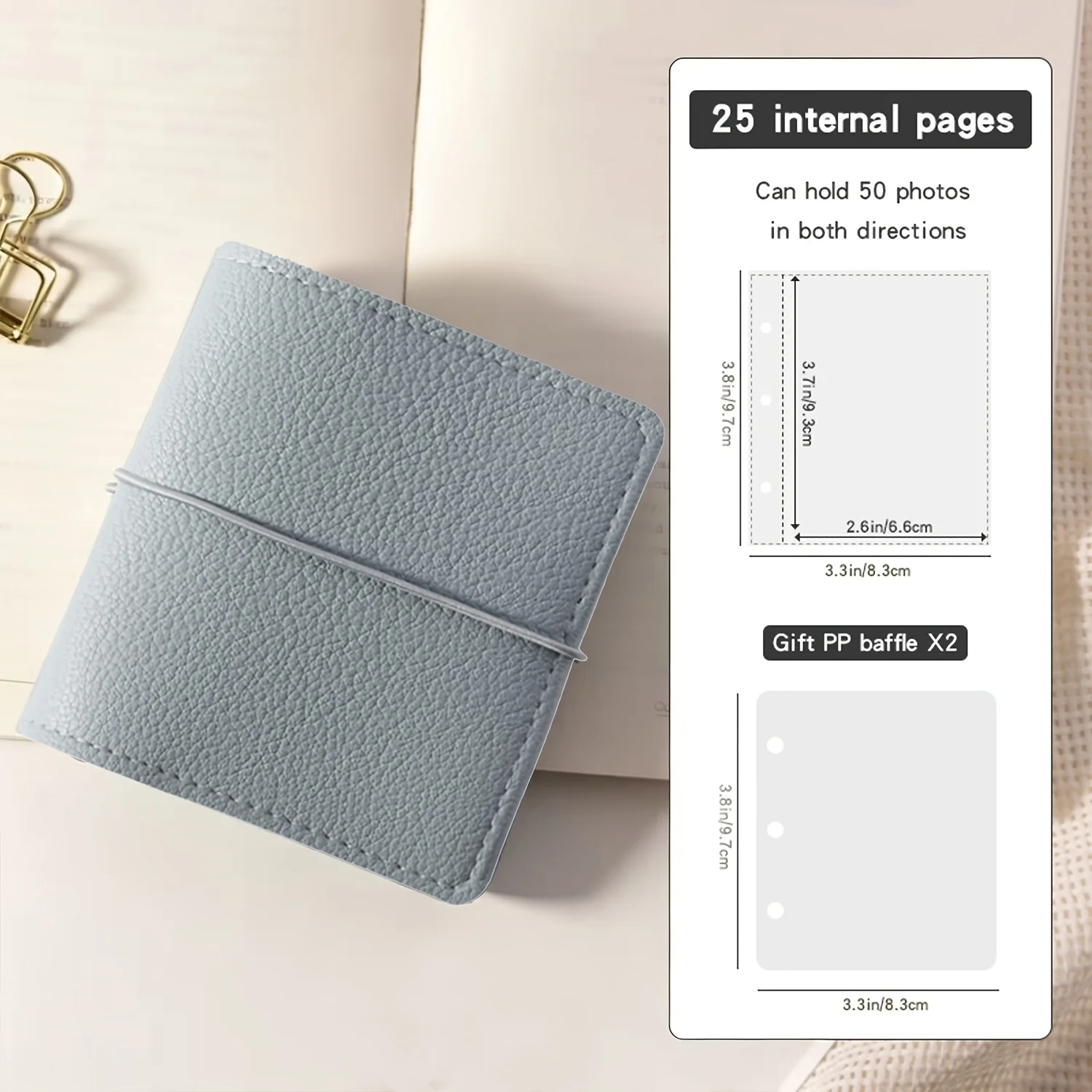 1 Pc Mini Instant Photo Soft Leather Pocket Album, 25 Sheets / 50 Pages Refillable 3-Ring Transparent Photo Card Binder