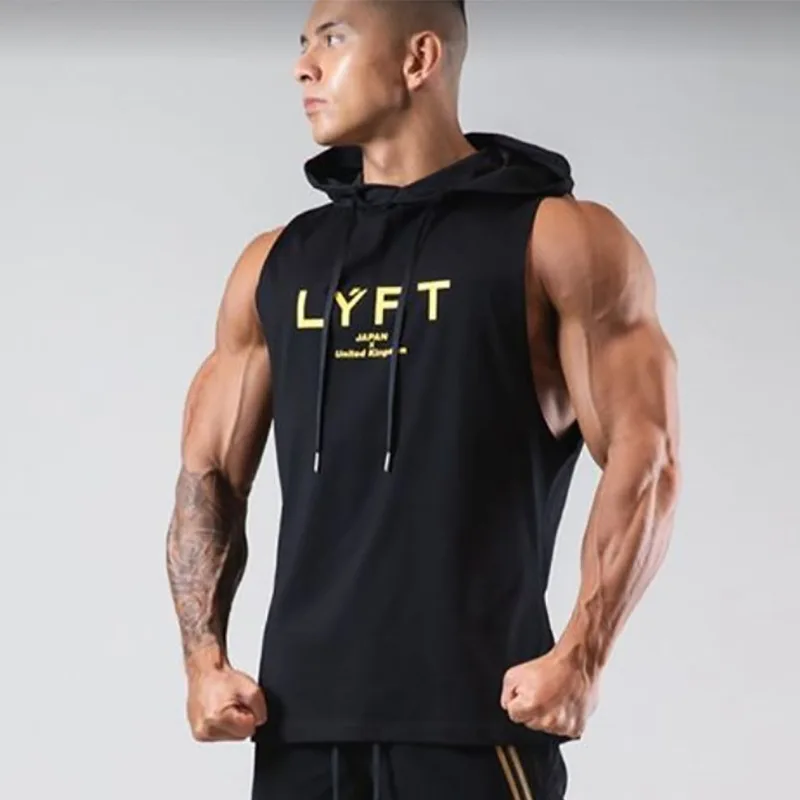 Gym Fitness Hooded Tank tops Men Fashion Casual Cotton Sport Vest Summer Sleeveless Hoodie Male Running Workout Sportswear