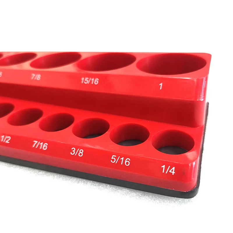 Red Magnetic Sockets Storage Rack 1/4In 3/8In 1/2In Plastic Socket Display Holder Kit Professional Metric British Tool Organizer