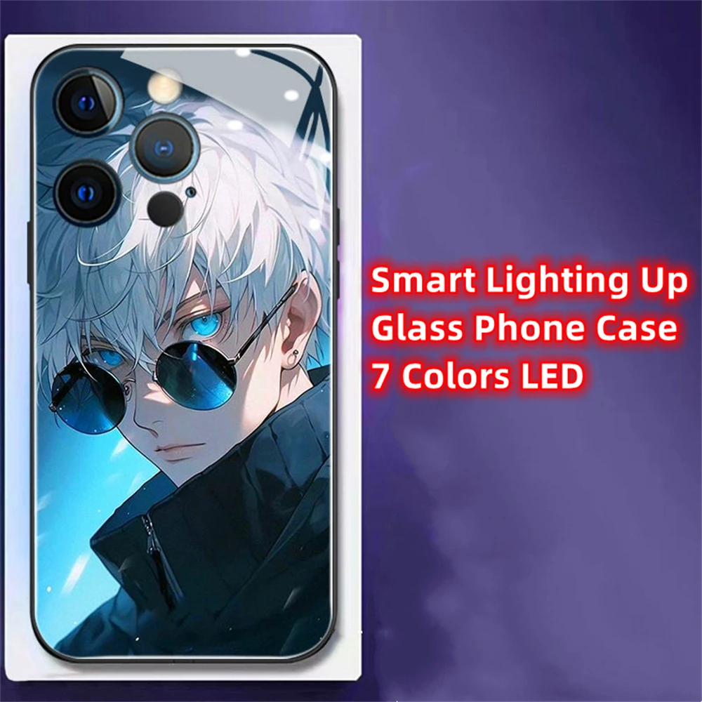 Anime LED Phone Case Voice-Activated Luminous Music Flash Glass Cover For Samsung A73 A72 A54 A53 A52 A12 A14 Note 20 Ultra Plus