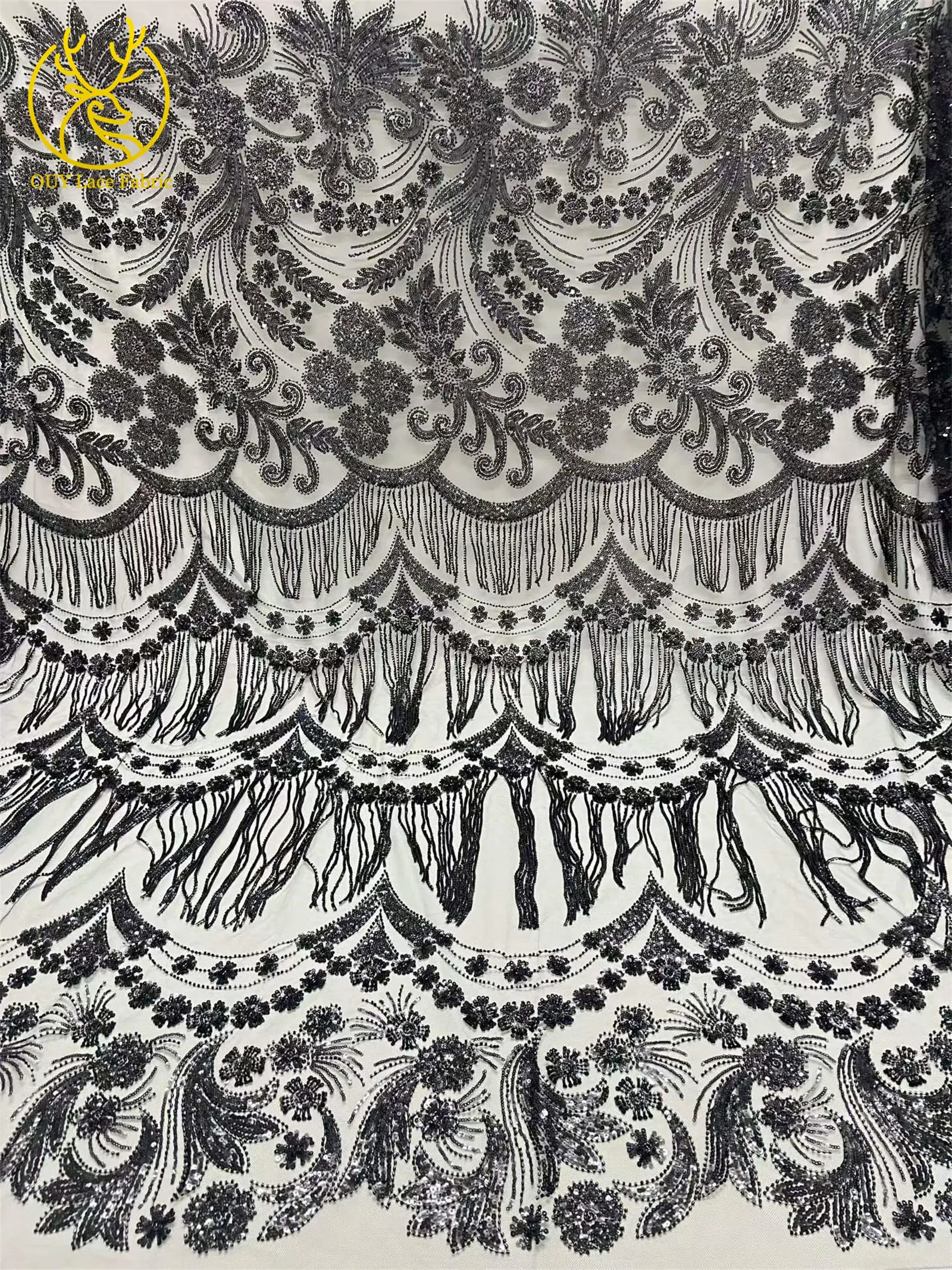 Afrikanischer 3D-Quasten-Perlen-Spitzenstoff 5 Yards Französischer Tüll Pailletten-Spitzenstoff Nigerianischer Netzspitzenstoff für Hochzeitskleider – Detail 22